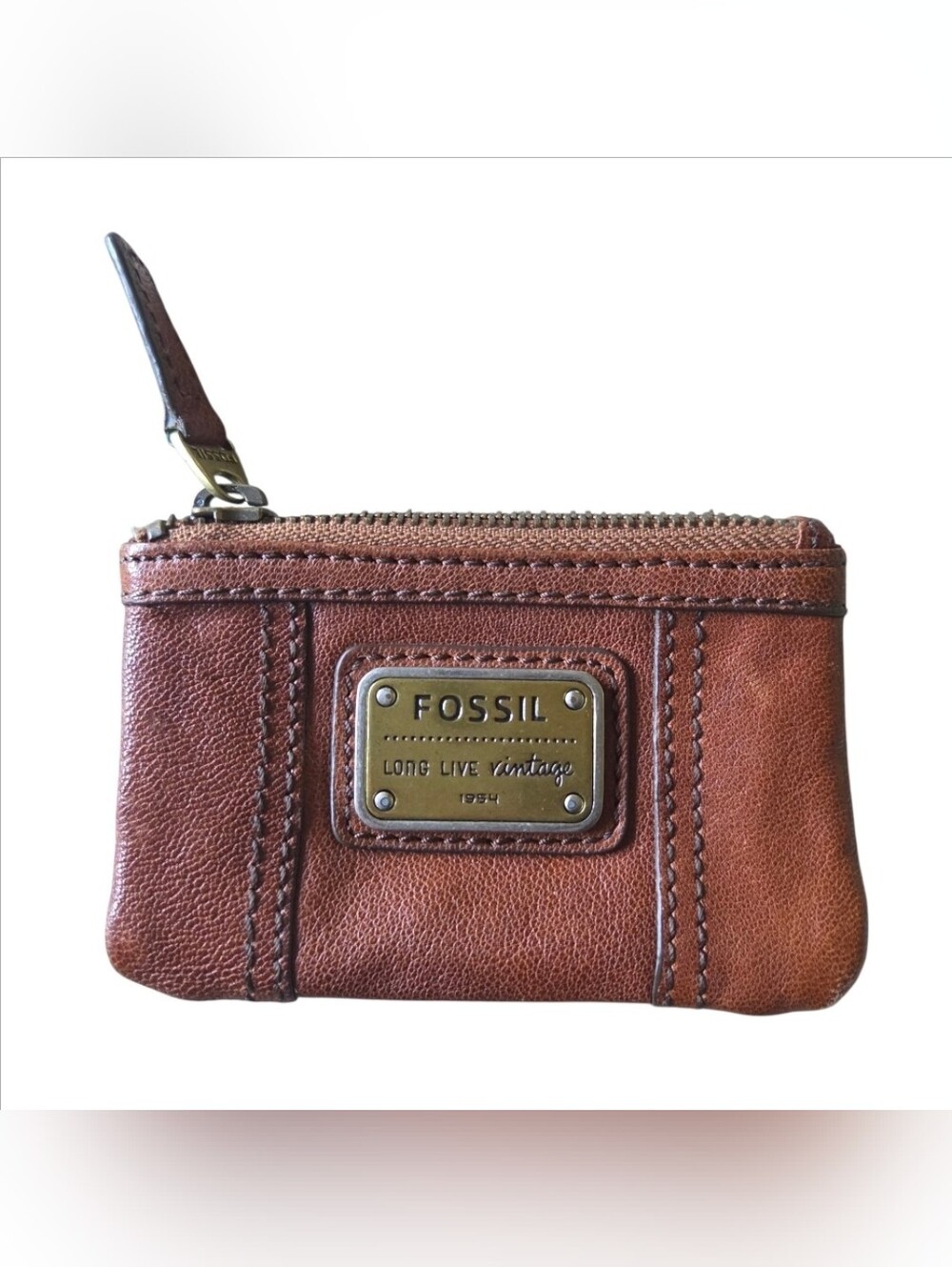 Fossil Brown Leather Emory Zip Coin Purse